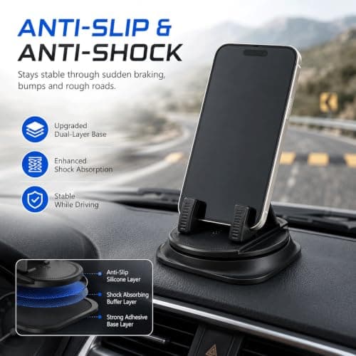 DVDVBOOM 2Pcs 360 Degree Rotation Dashboard Cellphone Holder for Car, Universal Anti-Slip Cell Phone Car Mount Holder for Navigation, Car Accessories for Most Vehicles with 2 Cloths — view 3