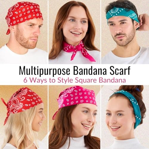 Bandana for Men & Women - Red, Pink, Teal Set of 3 Pirate Cowboy Headband — view 2