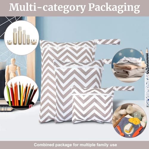 Srumvoat 3 Packs Wet Bag, Waterproof Wet Dry Bags, Reusable Washable Swimming Bag, Durable Safe Cloth Material, 3 Size Bags for Different Baby Items Swimming Gym Pool Beach Travel Laundry (Stripe) — view 4