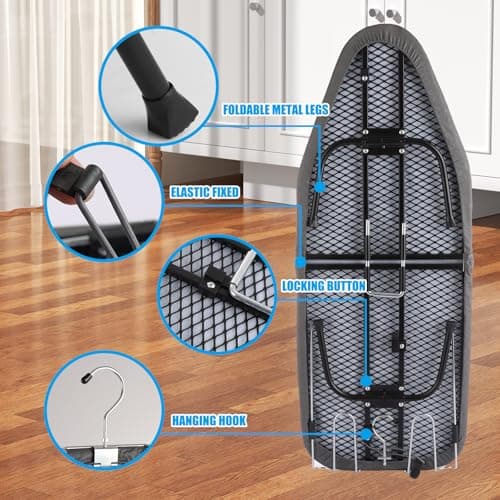 YOUNTHYE Table Top Ironing Board, Foldable Ironing Board with Iron Rest, 100x30cm Large Compact Ironing Boards with Cotton Cover and Anti-slip Feet, Space-Saving — view 3