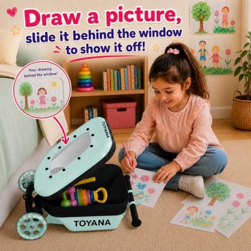 TOYANA 3-in-1 Suitcase Scooter for Kids, Foldable Ride-on Luggage Scooter, Aeroplane Carry-on Cabin Bag with LED Light-Up Wheels & Height Adjustable Handle for Toddlers 2-5 Years Boys & Girls - Mint — view 4