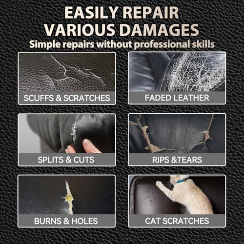 Black Leather Repair Kit for Furniture, Leather Car Seat Repair Kit, Easily Restore Car Interior, Sofa, Jacket, Restore Any Material with Super Easy Instructions to Fix Scratches, Tears, Holes — view 2