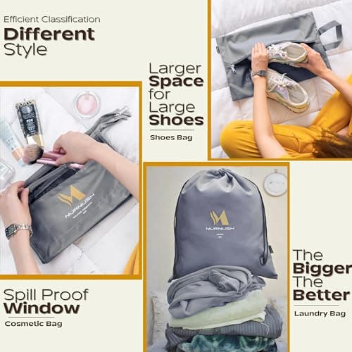 Murmush Grey Packing Cubes for Suitcases [8-Pcs + 2 Perfume Atomizers], Eco-Friendly Travel Organiser Bags with YKK Zips, Durable 300D Oxford Fabric, Suitcase & Backpack Packing Cube Set — view 4