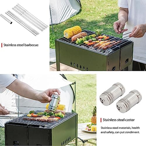 tinysiry Barbecue Grill with Multi Brushes Food Clip, Portable Folding Charcoal Grill Outdoor BBQ for Picnic Travel, Barbecue Portable Rack Folding Outdoor Oven Set Black — view 6