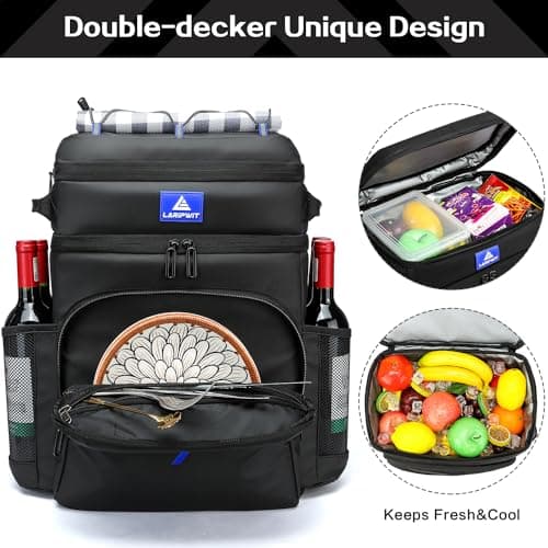 Laripwit Cooler Backpack 54 Cans Insulated Cool Bag Rucksack PU Leather Leak-Proof Picnic Backpack for Men Women - Perfect Large Tactical Backpack Cooler Bag for Camping, Lunch, Beach, Upgraded Black — view 4