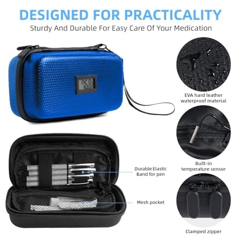 Defresit 24h Insulin Cooler Travel Case - TSA Approved Medication Diabetic Cooler for Travel with Thermometer Temperature Display Refrigerated Medicine Organizer Bag with 2 Ice Pack Blue — view 4