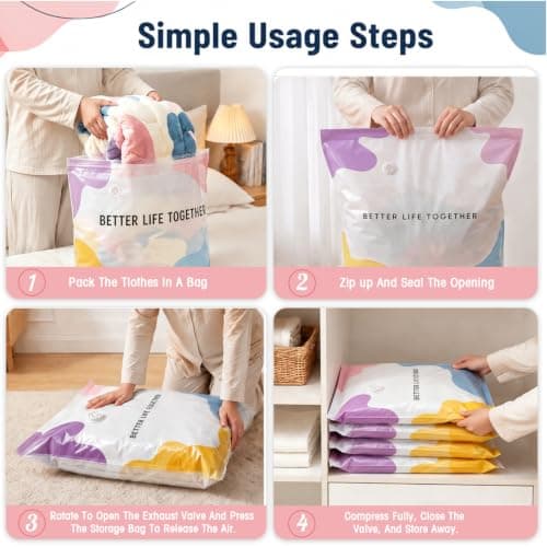No Pump Vacuum Storage Bags with Zips Extra Large Better Life Space Creator Travel Bag Ziplock Suction Pack Moving Compression Bags forClothes, Blanket, Down Quilt (39.37 * 31.5 * 11.81 inch, 2PCS） — view 6