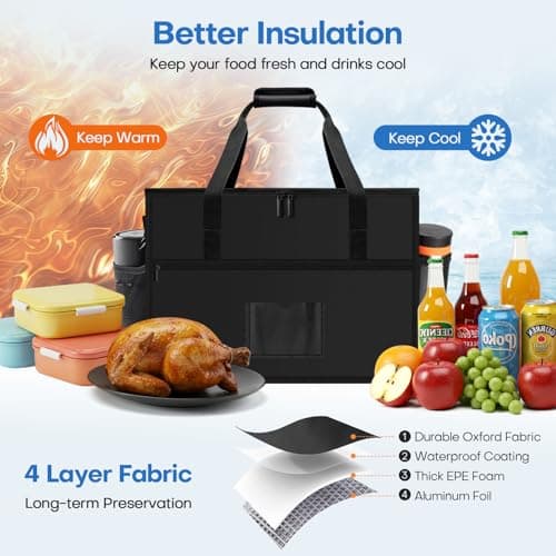 Large Cool Bag, 40L Insulated Cooler Bag, Reusable Grocery Shopping Bags, Foldable Soft Cooler with Reinforced Handles - Thermal Food Delivery Bags for Picnic,Beach, Travel, Camping, BBQ — view 3