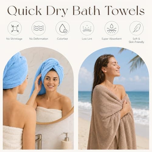 DHNDO 6 Pack Large Bath Towels for Bathroom, 140 x 70 cm Soft Absorbent Shower Towels Bulk Microfibre Quick Dry Towel for Daily Use Spa Gym Beach Pool Hotel (Multicolour) — view 4