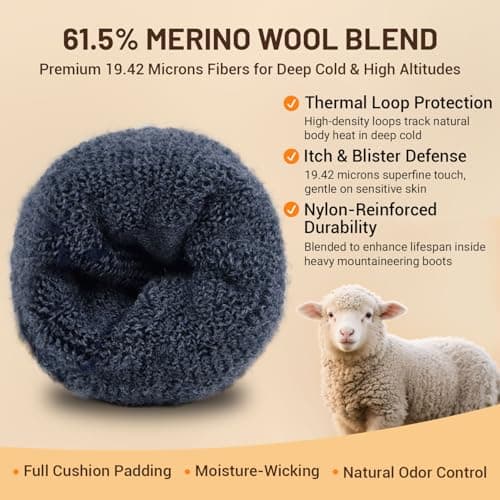 SPIRESNUG Thermal Merino Wool Hiking Socks for Men & Women, Full Cushion Winter Socks, Anti-Blister & Moisture Wicking, Brown, Large — view 4