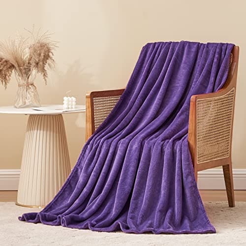 Aisbo Purple Throws Blanket for Sofas - Single Fluffy Blanket Bed Throw Fleece, Warm Soft Flannel Blanket for Couch, 130x150cm — view 2