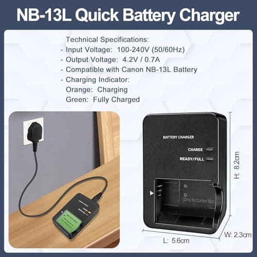 CB-2LHE NB-13L Battery Charger for Canon - G7X SX740 HS SX620 HS Camera — view 6