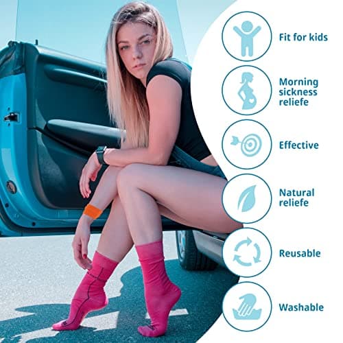 1 Pair Motion Sickness Wristbands, Natural Nausea Relief Bands for Kids &Adults, Anti-Nausea Wristbands, for Car Sea Sickness Travel Sickness Pregnancy Morning Sickness (Pink) — view 6