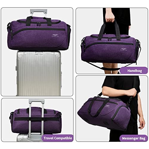 FIORETTO 35L Mens Sports Gym Bag with Wet Pocket & Shoe Compartment,Travel Duffle Bag Overnight Bag with Padded Shoulder Strap, Water-Resistant Sports Holdall for Swimming, Basketball Dark Purple — view 5