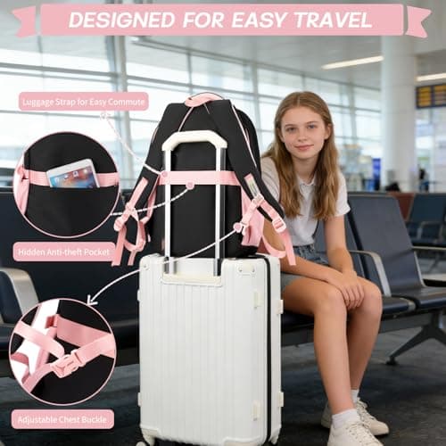 JANSBEN School Bag for Girls Water Resistant Oxford Rucksack Fits A4 Folders Lightweight Teenager Backpack with Anti-Theft Pocket and Chest Strap for Secondary School Campus Commute — view 6