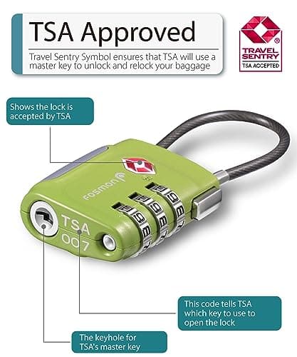 Fosmon TSA Accepted Cable Luggage Locks, 3 Digit Combination with Open Alert Indicator, Alloy Body and Release Button for Travel Bag, Suit Case & Luggage (4 Pack) - Black, Green, Red and Blue — view 2
