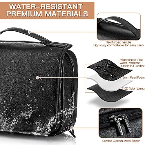 Elviros Hanging Toiletry Bag for Men, 3-in-1 PU Leather, Black — view 3