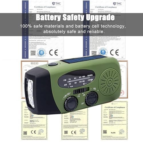 2000mAh Wind Up Solar Radio, Emergency Portable Hand Crank Weather Radio, Rechargeable Power Bank, 2 mode LED torch with SOS Alarm LED Flashlight, USB Phone Charger, for emergencies, camping (green) — view 2
