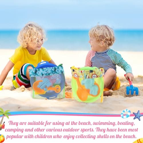 Boao 20 Packs Mesh Beach Bag Sand Toy 9.5 x 9 Inch Seashell Collecting Bag Outdoor Swimming Beach Accessories Gift for Boys and Girls (Bright,Cartoon Pattern) — view 6