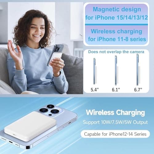 Power Bank for MagSafe, Magnetic Battery Pack, 10000mAh Magnetic Wireless Portable Charger Compatible with iPhone 12 13 14 15 16 17 Pro Max/Air/Plus — view 5