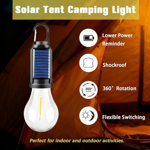 Solar Camping Light 4-Pack, Rechargeable Tent Lamp with Hook, Vintage Outdoor Design for football Field, Garden, Patio — view 2
