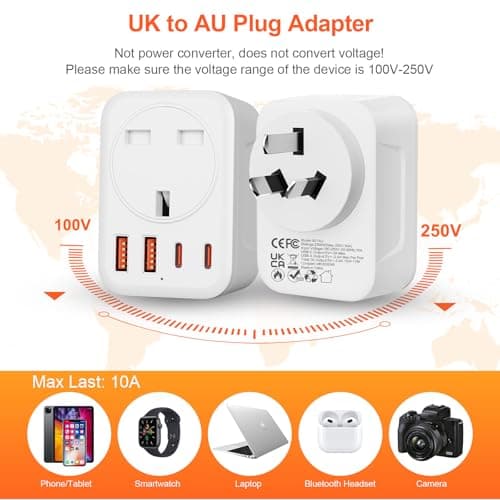 Omivine UK to Australia AU Plug Adapter, 5 in 1 Type I Travel Power Adapter Converter mit 1 AC & 2 USB-C & 2 USB-A(17W) for Australia, China, New Zealand, Argentina, Fiji, etc (Type I-White) — view 5