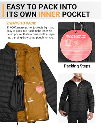 33,000ft Men's Puffer Jacket Packable Water resistant Quilted Jacket — view 3