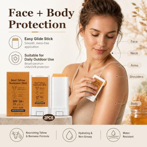 2 Pack Beef Tallow Sunscreen Stick SPF 50+,Natural Sunscreen for Face&Body — view 2