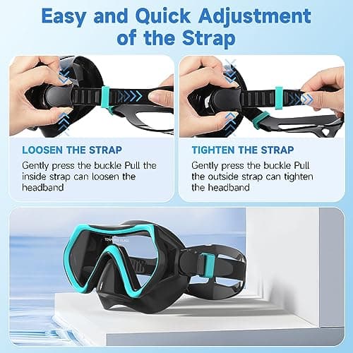 Findway Snorkel Mask,180°view Snorkelling Mask Adult & Junior, Diving mask Anti-Fog & Anti-UV Tempered Glass, Wide View Snorkel Mask, Easy Adjustable Strap Mask for Diving, Snorkelling and Swimming — view 6