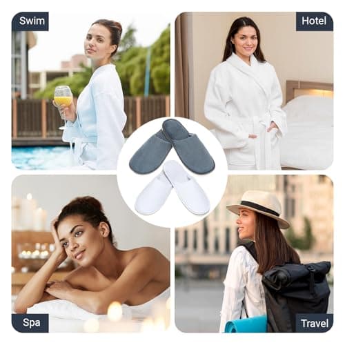 Defresit 6 Pairs Hotel Slippers, Soft Coral Velvet Travel Slippers, Non Slip Spa Slipper with Thick 7mm Soles, Reusable Guest Slipper or Guests, Home, Spa & Airplane (3 pairs grey+3 pairs white) — view 2