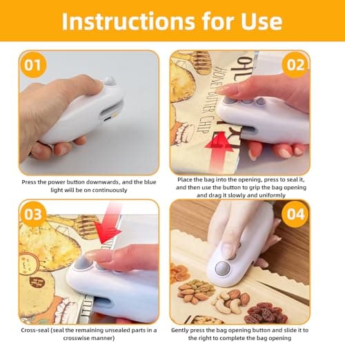2pcs Mini Bag Sealer, 2 in 1 Portable Handheld Mini Heat Sealer, Handheld Bag Heat Vacuum Sealer, Rechargeable Magnetic Easy Seal Bag Sealer, Packet Sealer for Snacks and Food Preservation Storage — view 6