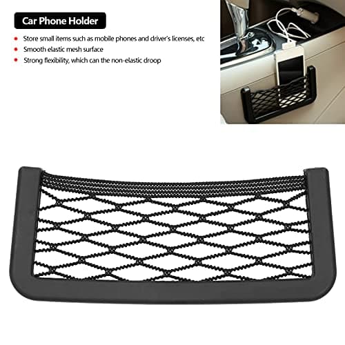 SIXRUN Car Storage Holder，For Mobile Phone Driver License ABS Nylon Mesh Universal Interior Organizer Black Adhesive Mount Small Items Gadget Auto Accessory (Small Size) — view 4