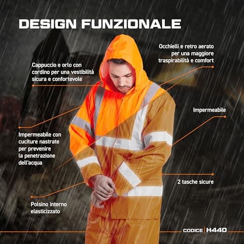 Portwest UH440 Mens Hi Vis Rain Jacket Waterproof Lightweight Reflective Safety Workwear Packable Hooded Vented Back Construction Roadwork Highway Rail, Yellow, XXL — view 5