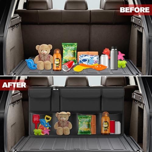 ACELIFE Car Seat Organiser and Boot Organiser, Back Seat Protector with Waterproof Kick Mat, Multiple Pockets Car Tidy Storage Bag, Universal SUV Car Accessories — view 5