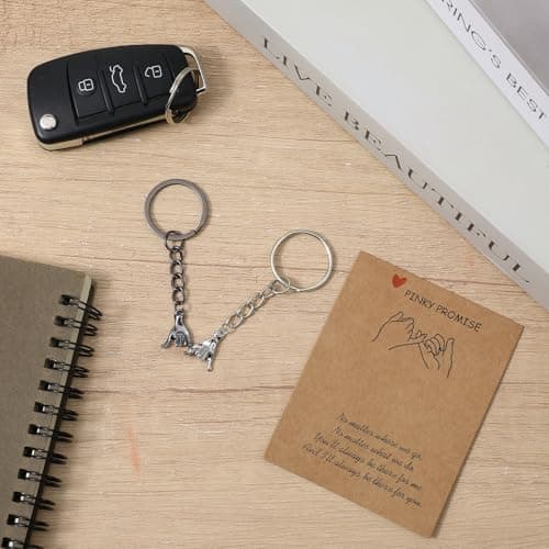 2Pcs Matching Couple Keyring for Boyfriend Girlfriend His Hers Wedding Best Friend Bestfriend Birthday Gift Pinky Promise Graduation Romantic I Love You Gift for Her Him Long Distance Relationship — view 3
