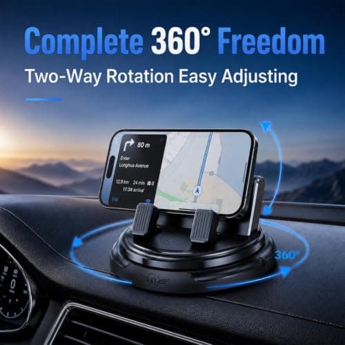 SUJAHHUJIQ Car Phone Holder 360 Degree Rotation, Dashboard Phone Mount with Adjustable Spring Clip, Adjustable Universal Car Phone Mount for Smartphones — view 2