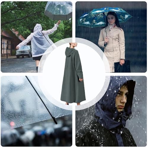 Women's Long Raincoat, Waterproof Rain Jacket, Long Rain Protection, Reusable Windproof Poncho for Outdoor Activities, Lightweight Windbreaker for Camping, Fishing, Travel, Riding and Hiking — view 4