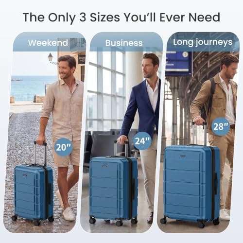 SHOWKOO Luggage Set 4 Piece Hardshell PC Expandable Suitcase, Navy Blue — view 6