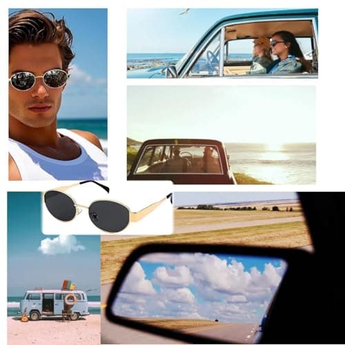 Oval Sunglasses Womens,Retro Black Gold 90s Sunglasses Men UV400 Protection — view 6