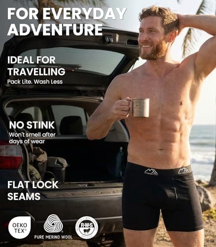 Merino.tech 100% Merino Wool Underwear Men - Mens Boxer Shorts 1-2 pack (Medium, 1 Pack - 190 Midnight Navy) — view 4