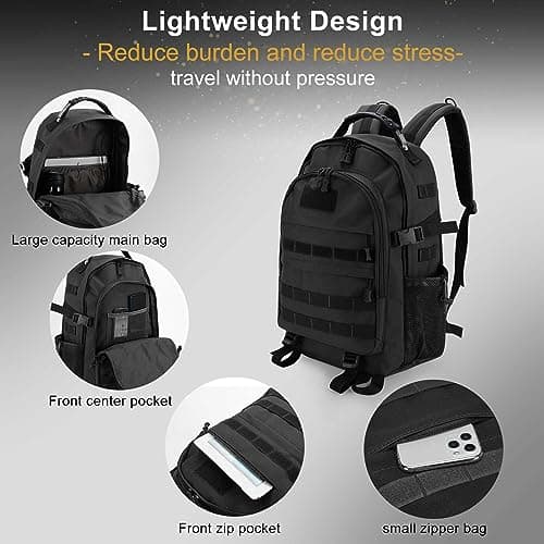 YORKING Military Backpack 50L Tactical Backpack Waterproof Large Military Rucksack Camping Rucksack Army Assault Pack for Trekking Travel Camping Hiking (Black) — view 5