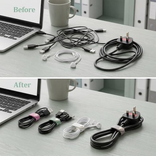8 Pack PU Leather Cord Organizer, Reusable Cable Organizer Clips for Charging Cords, Earphones and USB Wires, Portable Cable Management Cord Keeper Cable Tidy for Home Office Travel — view 5