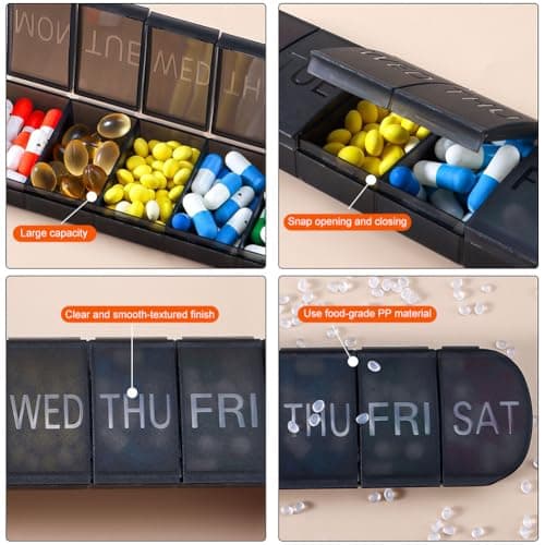 7 Day Pill Box Organiser, 1 Time a Day Weekly Pill Holder, Easy Open Daily Tablet Case with Raised Day Markings, Light-Blocking Design for Medication, Vitamins & Supplements, Travel & Home Use — view 6