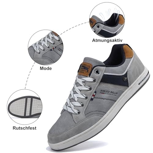 Mens Casual Shoes Leather Trainers Classic Sneakers Lace Up Walking Shoes Grey 9.5 UK — view 6