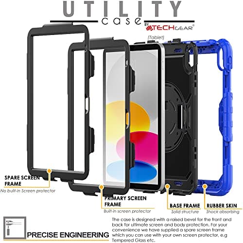 TECHGEAR UTILITY Case for iPad 11" A16 (11th Gen 2025) & 10.9" (10th 2022), Rugged Heavy Duty Shockproof Cover Screen Protection, 360 Stand, Hand & Shoulder Strap - for Work, School, Travel etc - Blue — view 4