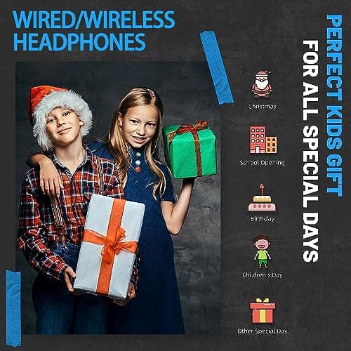 Bluetooth Wireless Headphones Over Ear,Kids Wireless Headphones,Over Ear Headphones Stereo Children Headset TF Card/Wired Foldable Earphones for Girls Boys Gift,Sound for Travel Work PC Cellphone — view 6