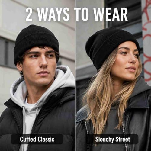 RubyTint Black Ribbed Knit Beanie, Stretch-Fit Unisex Soft Skull Cap — view 4