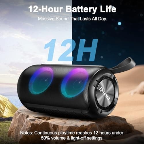 Dyurwa Portable Bluetooth Speaker with 24W Stereo Sound, Speakers Wireless Bluetooth 5.3 with 12H Playtime, IPX6 Waterproof and RGB lights, Built-in Mic Outdoor Speaker for Home/Hiking/Party/Travel — view 3
