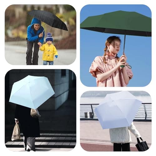 FANSEZQ Sun Umbrella, Mini Travel Umbrella With Case Small Compact Protection Sun Lightweight Tiny Pocket Umbrella (Matcha Green) — view 3