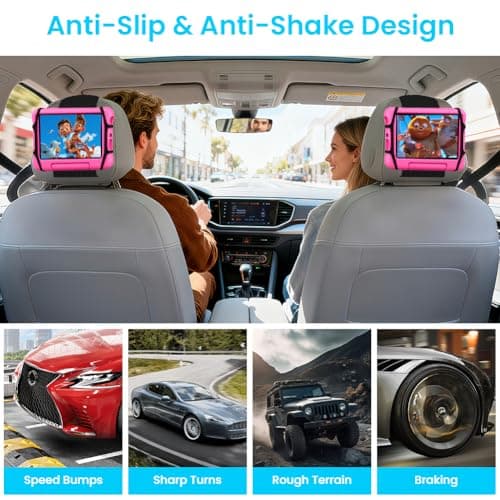 URAQT Upgraded Car Headrest Mount Holder, Tablet Holder for Kids in Back Seats, Anti-Slip Strap and Holding Net, for 7-11-inch iPad mini/Air/Pro, Switch, Galaxy Tabs, and iPhones — view 6